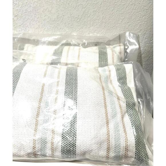Room Essentials Throw Pillows Set Of 2, Blue/White/Tan Stripped Pillows 12"x18" - Picture 3 of 6